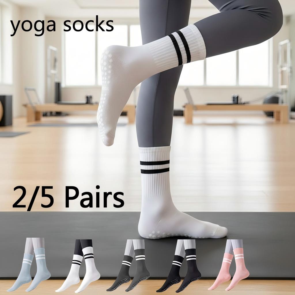 Fitness Yoga Pilates - 女性用ノンスリップヨガソックス、グリップ付きピラティスソックス、2/5足セット、ダンス、バレ、ジム、フィットネスワークアウト用滑り止めソックス