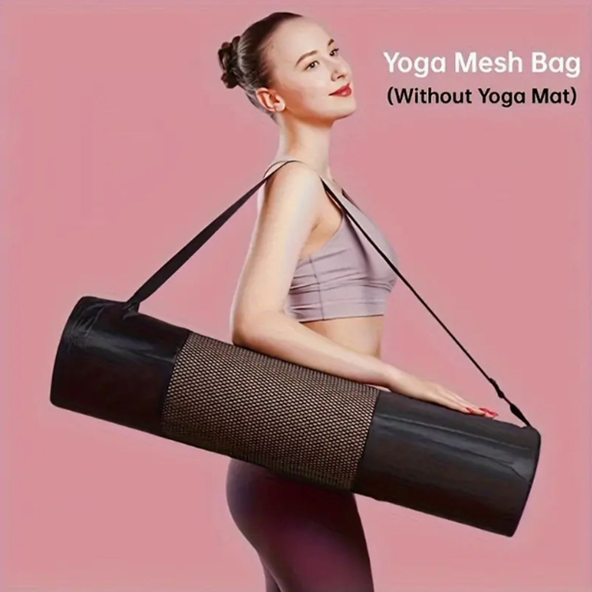 Fitness Yoga Pilates - 通気性のあるヨガマット収納メッシュバッグ - 耐久性のあるオックスフォード生地、黒色、ショルダーストラップ付き、日常使用やフィットネスに最適