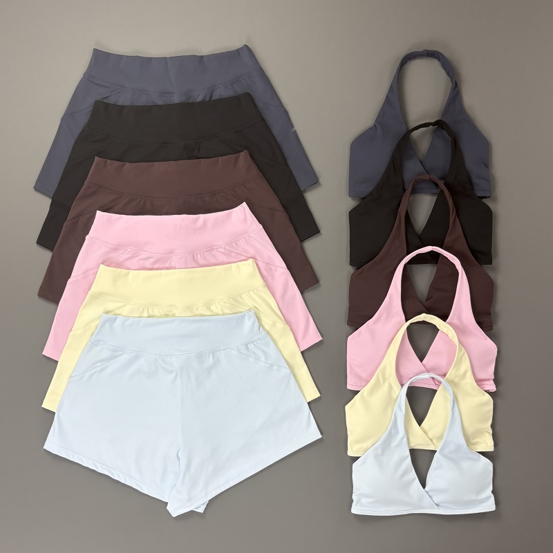 Pilates Yoga Kit - 2ピース オリジン トレーニングショーツセット 女性用 ヨガ ホルターブラ