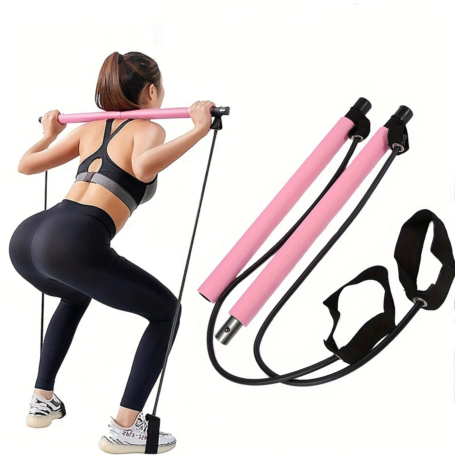 Pilates Yoga Barı - 多機能ピラティスバーコンビネーションフィットネスヨガバーチェストエキスパンションテンションロープバックトレーナーエラスティックロープストレッチベルト