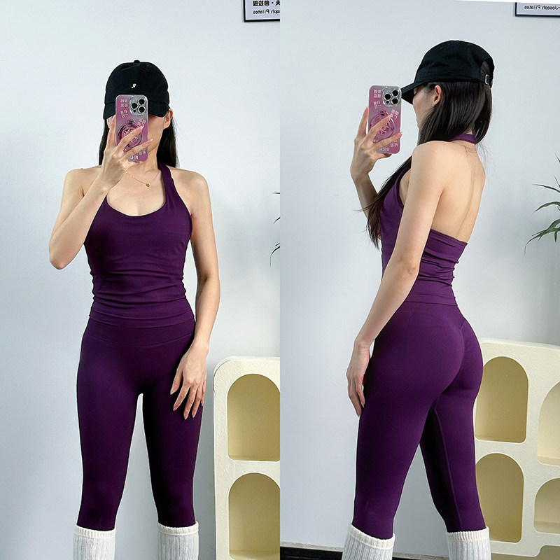 Pilates Yoga Kit - プロ仕様のネックストラップ付きヨガフィットネスエクササイズセット、ピーチヒップリフティングパンツ付きピラティストレーニングスポーツウェア