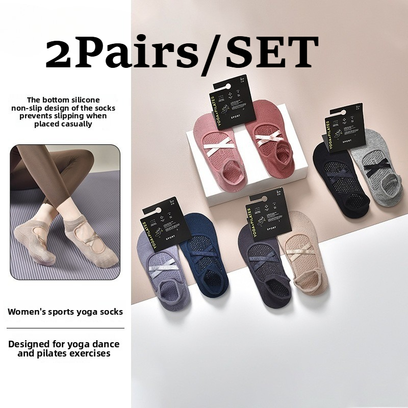 Pilates Yoga Kit - 2 ペア通気性綿吸汗性ヨガソックスシリコーン滑り止めフロアソックス女性ピラティスフィットネスバレエスポーツソックスセット