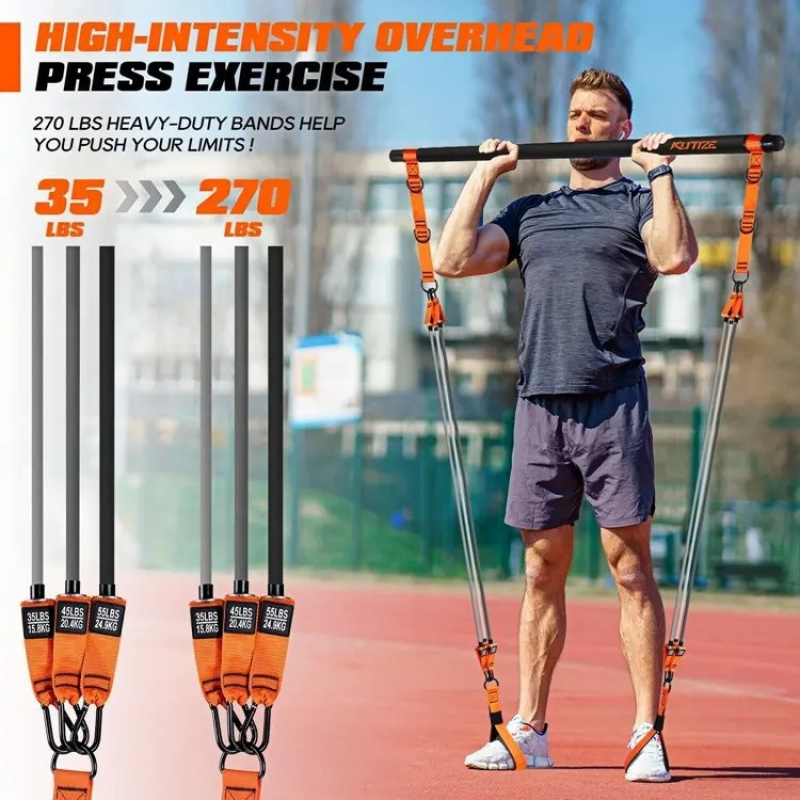 Pilates Yoga Barı - ピラティスバーキット レジスタンスバンド付き 多機能ピラティスバー ポータブルヨガピラティススティック ホームジム筋力トレーニング器具