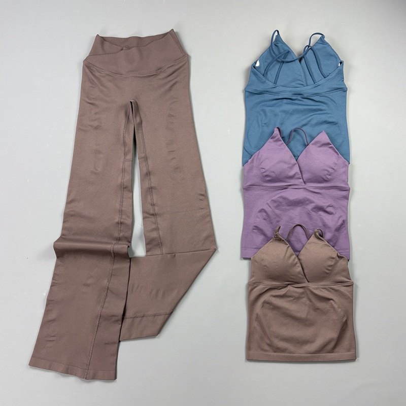 Pilates Yoga Kit - 2ピース レディース シームレス ヨガ ワークアウトセット 薄型ストラップ
