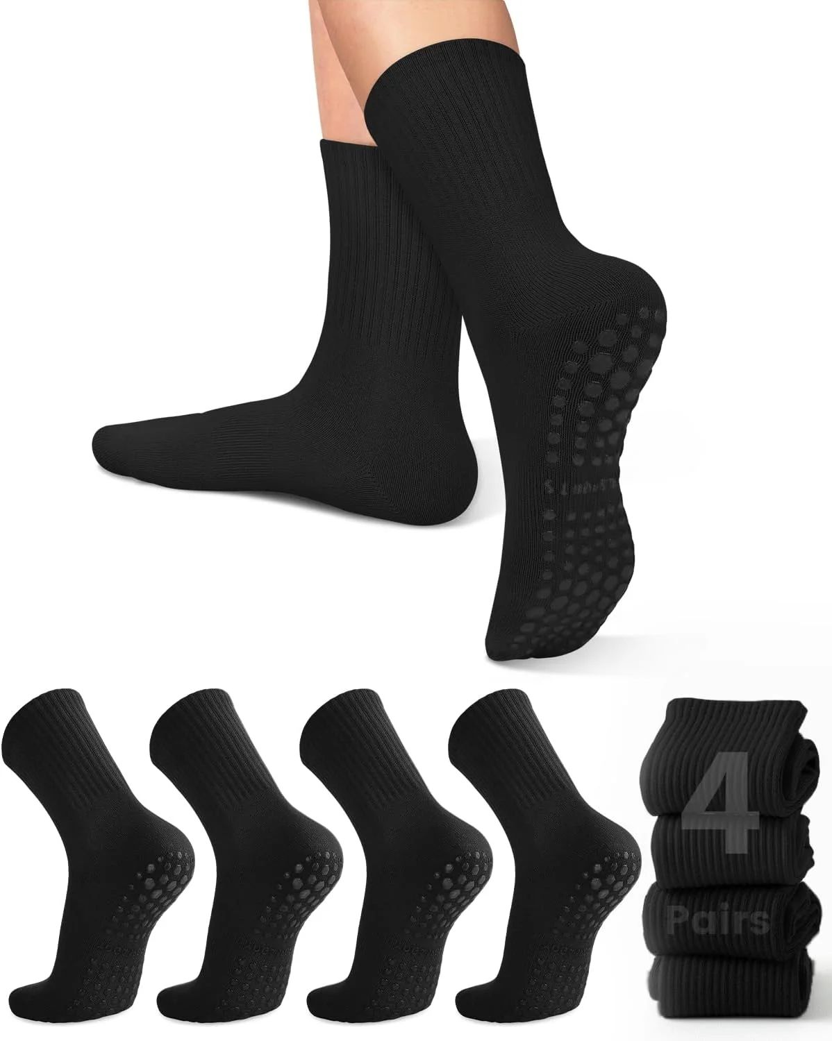 女性用ヨガソックス4足、ソリッドカラーのミッドソール滑り止め - Pilates & Yoga Training Center のレビューと価格