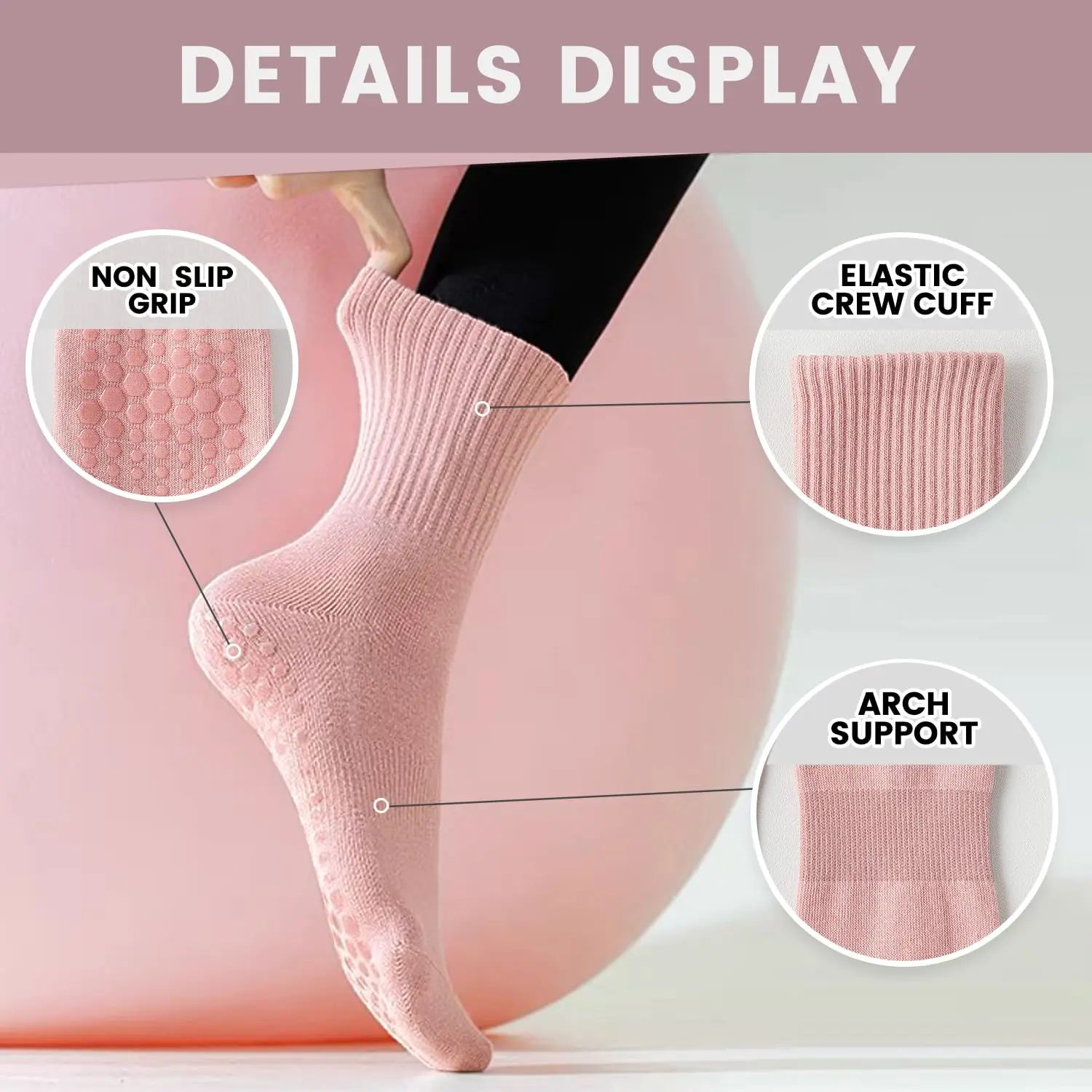 女性用ヨガソックス4足、ソリッドカラーのミッドソール滑り止め - Pilates & Yoga Training Center のレビューと価格