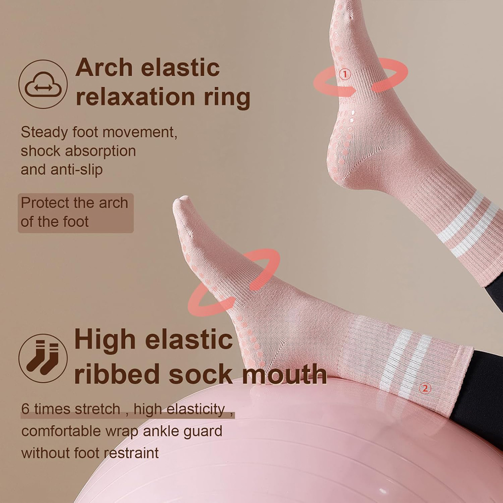 女性用グリップ付きヨガピラティスソックス、滑り止めグリップコ - Pilate Yoga Workout のレビューと価格