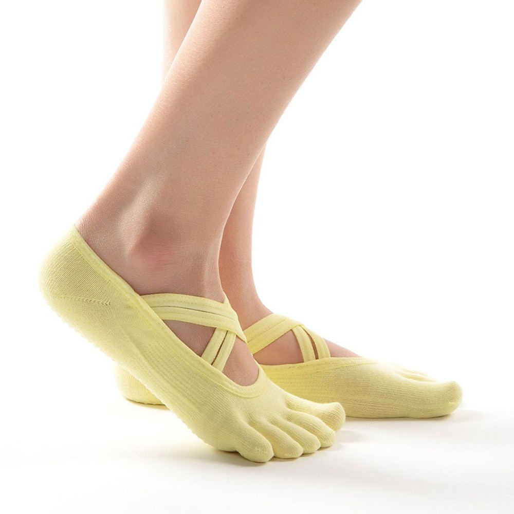 女性用5本指ヨガソックス、ダブルクロスストラップ付き、滑り止 - Pilate Yoga Workout のレビューと価格